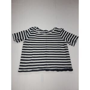 Whetherly Ladies Large Black & White Striped See Through Short Sleeve Blouse